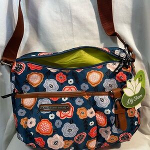 Lily Bloom NWT Floral Crossbody with Brown Trim